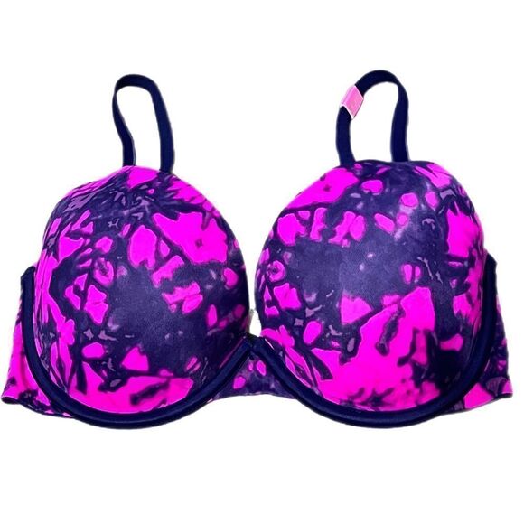 Victoria’s Secret Pink wear everywhere Push Up Padded Bra magenta blue 32DD - Picture 1 of 4